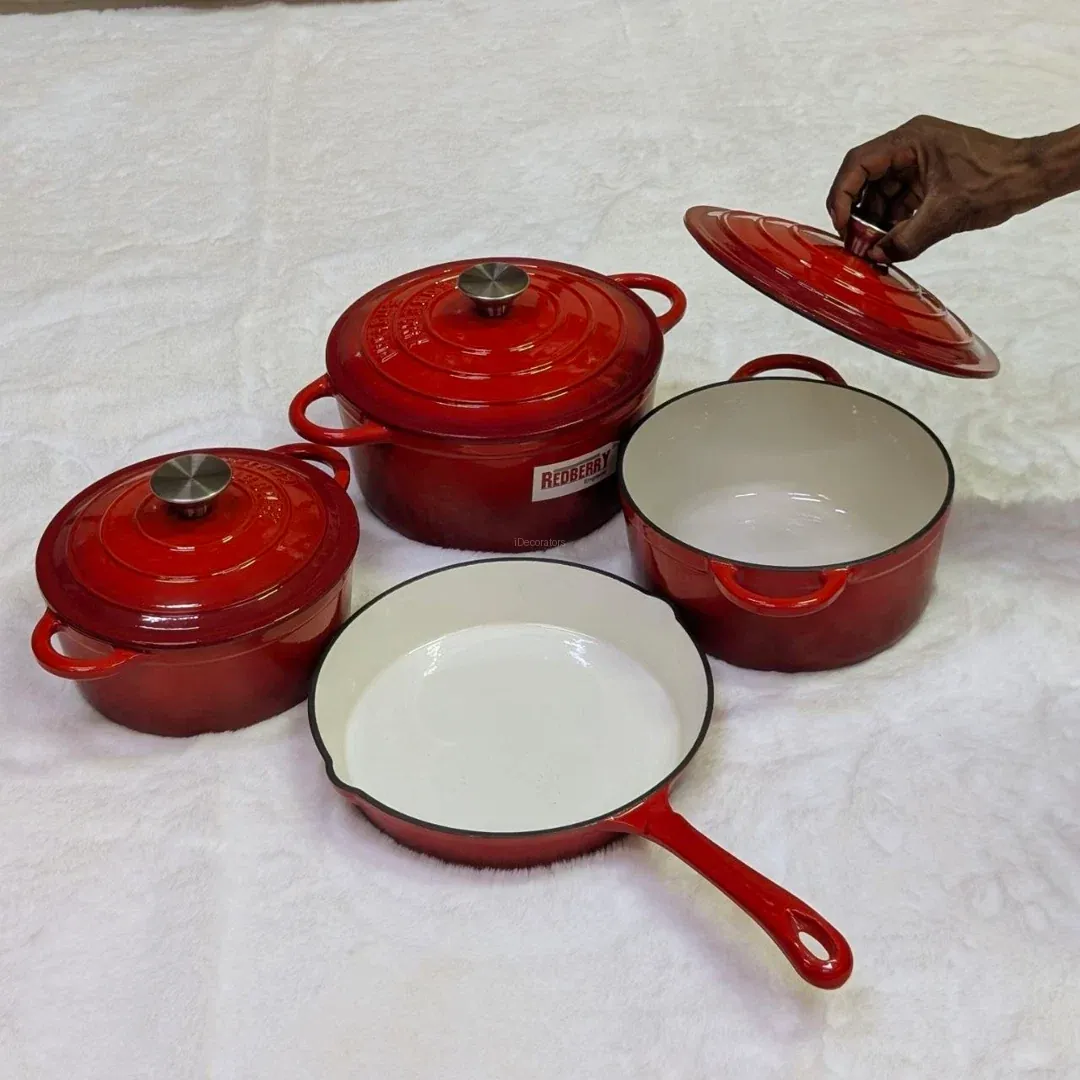 Enamel Cast Iron Set 7pc Red in a Kenyan kitchen context